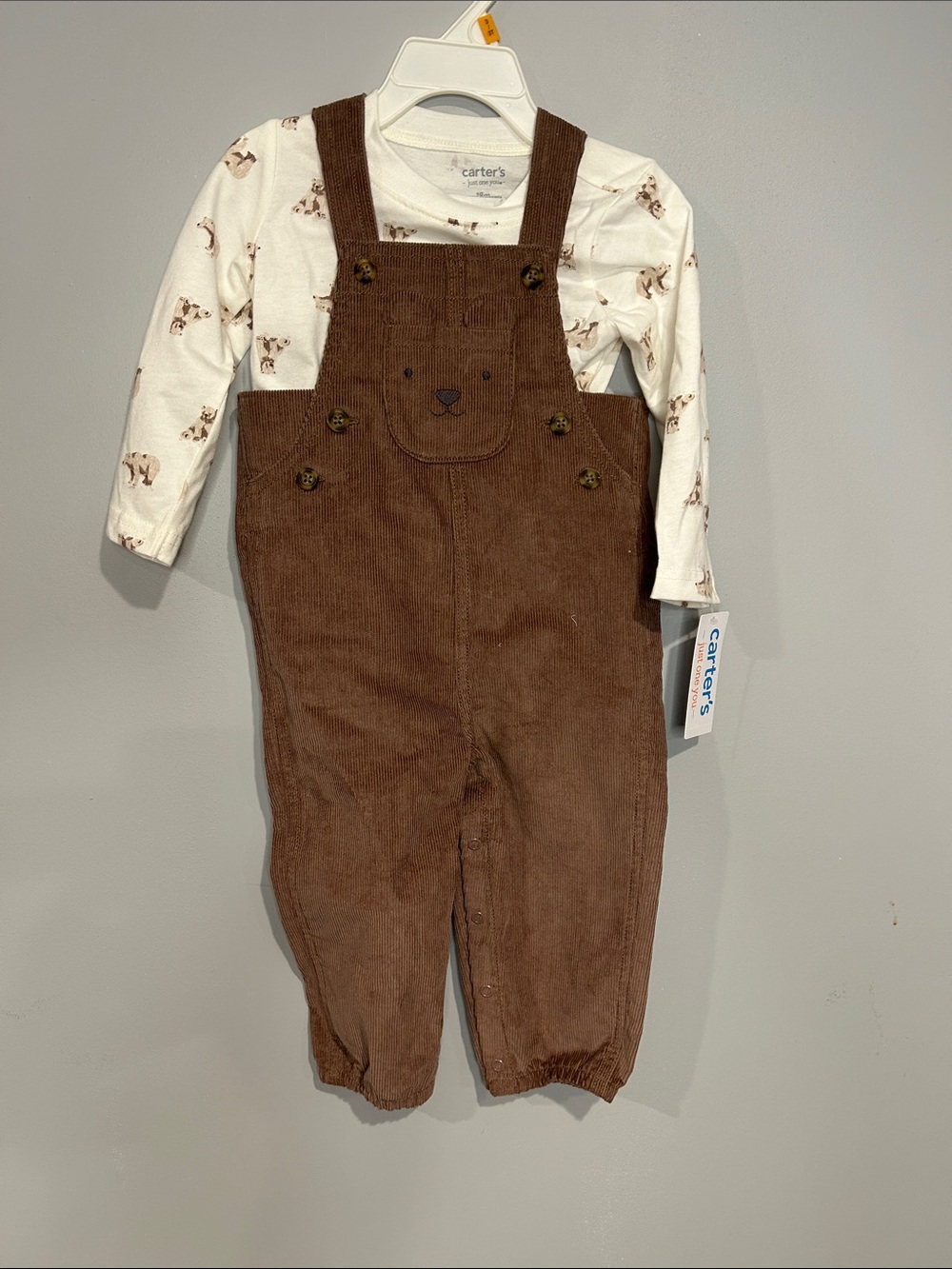 Carter's Brown Corduroy Bear Face Overalls with Printed Tee
